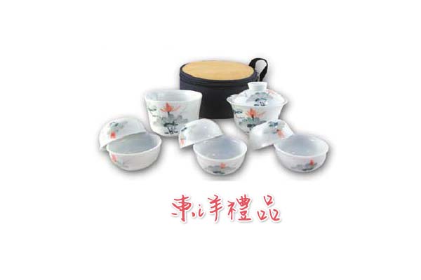 手繪青瓷綠荷旅行茶組(蓋杯) UNK438-5