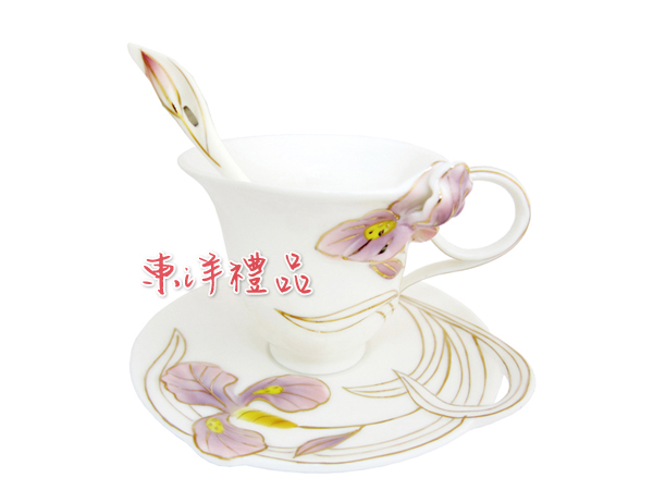 手繪浮雕咖啡杯皿組(花) JL-I-KB-302