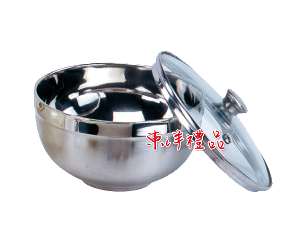  不銹鋼雙層磨砂碗+玻璃蓋 SJ-W71