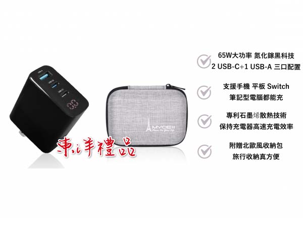 65W氮化鎵(GaN) 數位顯示智能充電器 TCG-MY-GDK55T